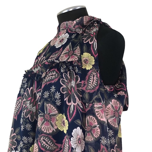 Libby Edelman - Sheer Tie Neck Floral Cold Shoulder Top - Picture 8 of 11